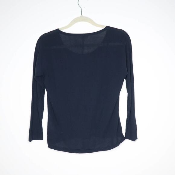 MaxMara Top Women's M Navy Semi Sheer Knit 3/4 Sleeve Solid Scoop Neck - Picture 4 of 7